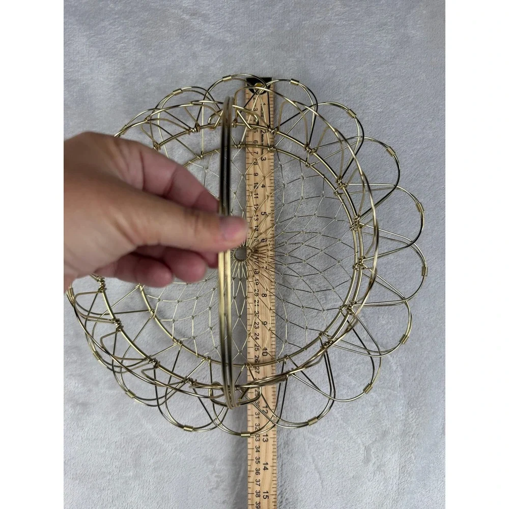 Egg Basket Vintage Gold Collapsible Wire flower Fruit Bowl Mid Century Modern